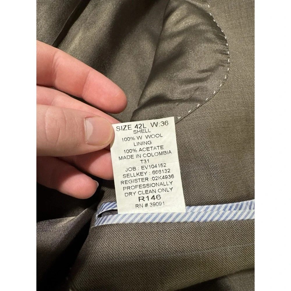 3 Button Men's Size 42L Long Tommy Hilfiger‎ Light Brown Suit Jacket Coat Clean